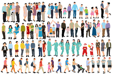 set of people in flat style vector, isolated