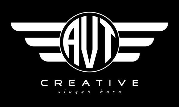 AVT three letter monogram type circle letter logo with wings vector template.