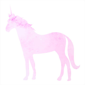 pink unicorn watercolor silhouette isolated, vector