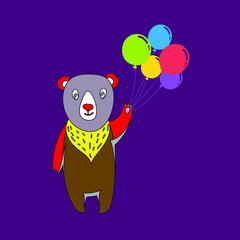 Cute Panda with balloon . Vector illustration for shower, greeting card, party invitation, fashion clothes t-shirt print.