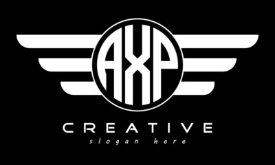 AXP three letter monogram type circle letter logo with wings vector template. © Foysal