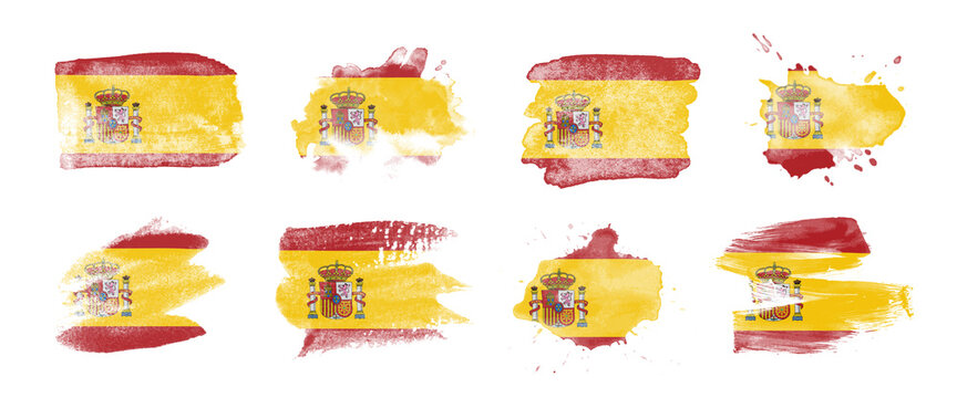 Painted flag of Spain in various brushstroke styles.