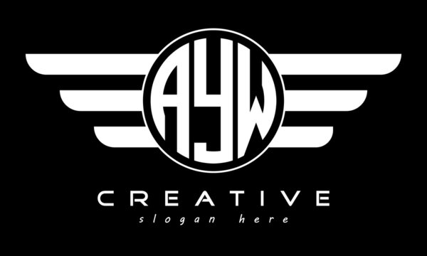 AYW three letter monogram type circle letter logo with wings vector template.