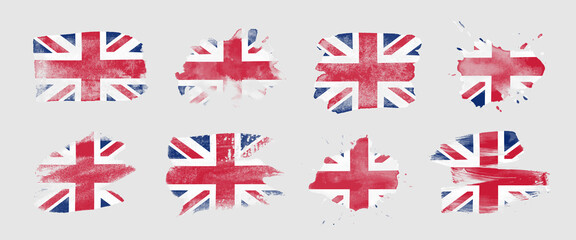 Painted flag of the United Kingdom in various brushstroke styles.