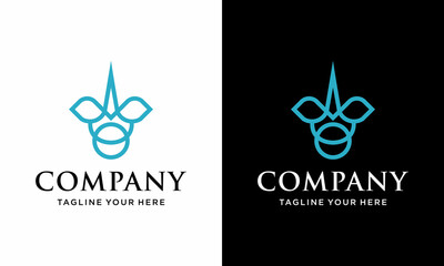 Drop and leaf line logo template. Water droplet and leaves vector design. Waterdrop illustration. on a black and white background.