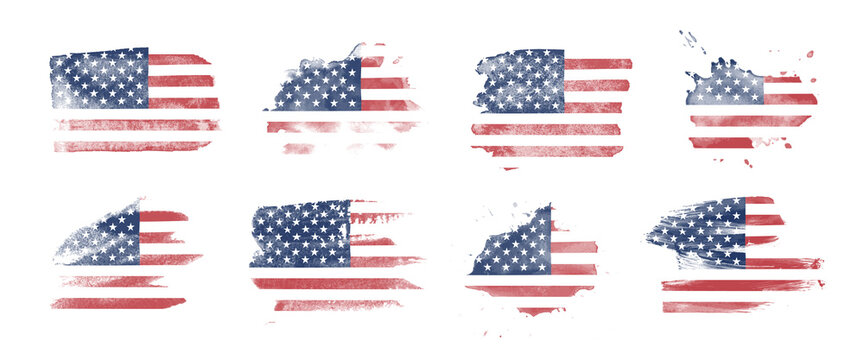 Painted flag of the United States of America in various brushstroke styles.
