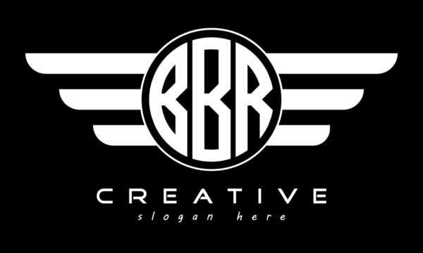 BBR three letter monogram type circle letter logo with wings vector template.