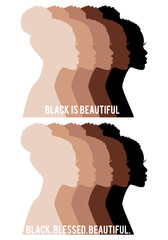 African women, profile silhouettes, skin colors, women of color, vector