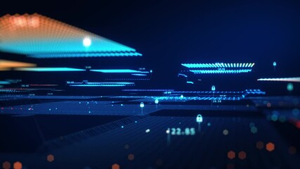 Blockchain concept. Big data binary code futuristic information technology, data flow. Transferring of big data.  interconnected blocks of data depicting a cryptocurrency blockchain. 3D Rendering.