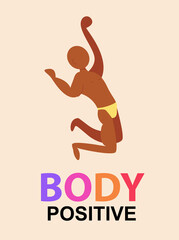 African American athletic man jumping with happiness. Banner Body Positive. Vector flat cartoon illustration.