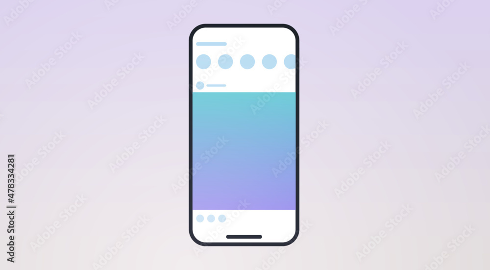 Poster social network interface on smartphone and page layout screen flat vector illustration.