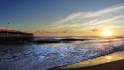Avalon Pier at sunrise in Kill Devil Hills NC, on the North Carolina Outer Banks