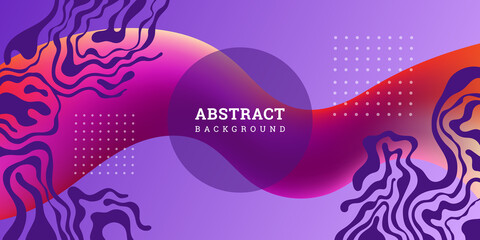 Abstract purple 3D background. Banner with with wavy and geometric shapes. Festive violet backdrop in hand drawn style. Modern template. Vector illustration. Design poster, flyer, wallpaper.