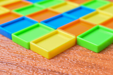 Colorful plastic toy building blocks. game for development.