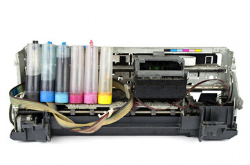 Broken Printer isolated on white background.