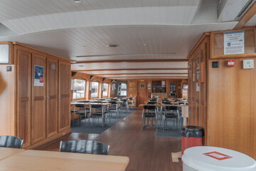 The interior of a ship on Lake Geneva.