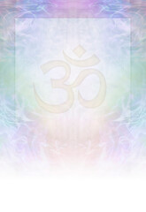 Holistic Spiritual Therapy Award Diploma Certificate Background Template - ethereal multicoloured energy field background with a large OM symbol fading to white with copy space for accreditation 