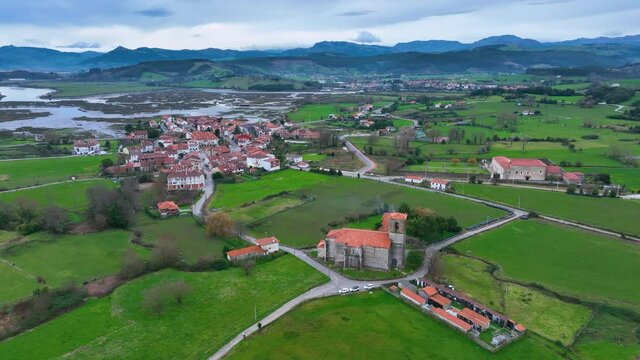 Drone view of the marsh landscape in Escalante. Marismas de Santo&ntilde;a, Victoria and Joyel Natural Park. Escalante, Cantabria, Spain, Europe