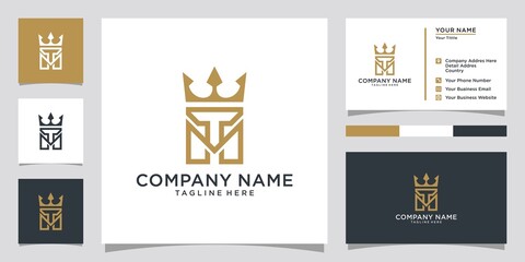 Initial letter TM or MT logo design with crown icon vector. - obrazy, fototapety, plakaty