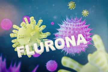 Flu and coronavirus virus with the word Flurona
