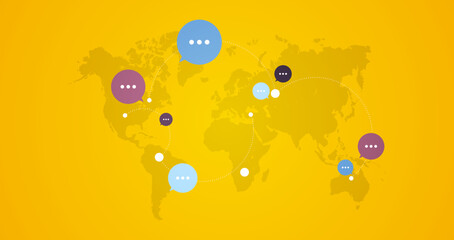 Global communication and social connection network map flat vector illustration.
