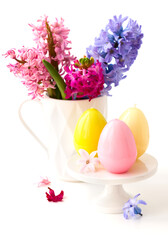 Easter Decoration with Easter eggs and spring flowers 
