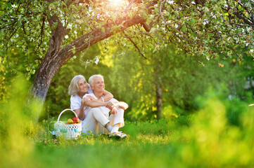 Portrait of loving elderly couple having a picnic