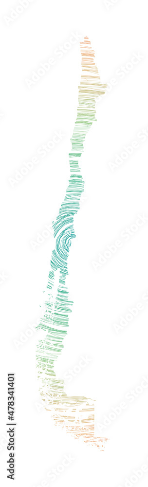 Poster chile map filled with concentric circles. sketch style circles in shape of the country. vector illus