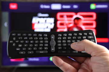 Fototapeta na wymiar Mini black keyboard for Smart TV control.