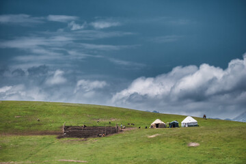 Fototapeta na wymiar Traditional yurt in the mountains, Kyrgyztan