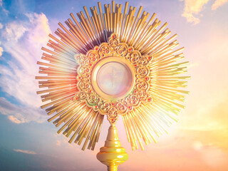 Jesus Christ in the monstrance present in the Sacrament of the Eucharist