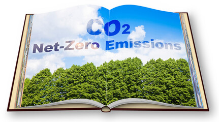 CO2 Net-Zero Emission concept against a forest - Carbon Neutrality concept - 2050 According to...
