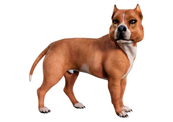 3D Rendering American Pit Bull Terrier on White