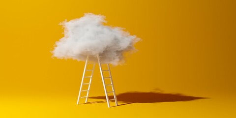 Stepladder leading towards cloud over orange background, modern, minimal business success or career opportunity or achievement concept © Shawn Hempel