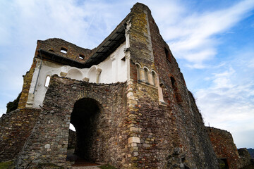 Donaustauf castle ruins on the Danube near Regensburg photographed in January