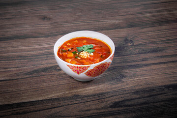 Traditional goulash soup on the table. European cuisine