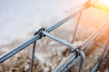 The rusty rebar steel for the concrete beam structure