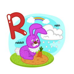 Alphabet Isolated Letter R-rabbit-rain illustration,vector