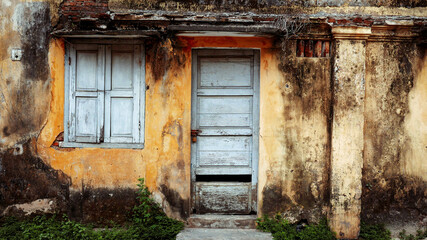 Fototapeta na wymiar Old house with wooden door and window.