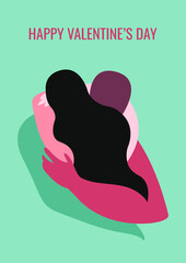vector trendy stylized illustration of two people in love hugging in a pastel color palette. useful as a card for Valentine's Day or International Hug Day, for print, poster, web and graphic design.