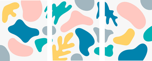 Collection of modern minimalistic simple abstractions with geometric shapes on white background