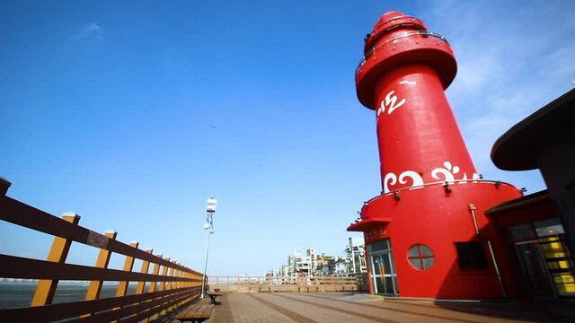 siheung-si, gyeonggi - Nov 2021 : Dating trip on a drive course in the suburbs of seoul red lighthouse in oido, siheung-si, gyeonggi-do