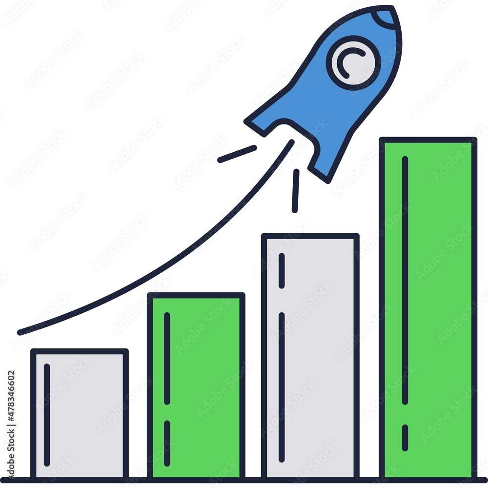 Poster startup success icon bar graph rocket vector