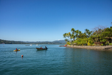 Fototapeta na wymiar View of Isla Chiquita glamping resort, Isla Jesusita, Gulf of Nicoya, Costa Rica