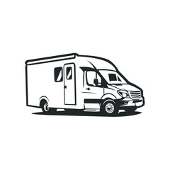 Obraz na płótnie Canvas Camper van silhouette vector illustration. Ready made motorhome caravan RV vector isolated