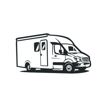 recommend clip art: Camper van silhouette vector illustration. Ready made motorhome caravan RV vector isolated