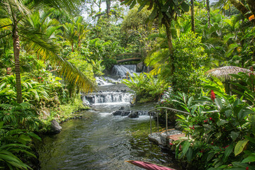 The  hot river at Tabacon Hot Springs, La Fortuna, Costa Rica - obrazy, fototapety, plakaty