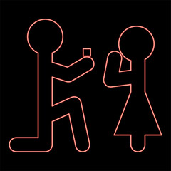 Neon the man makes an offer woman stick red color vector illustration image flat style