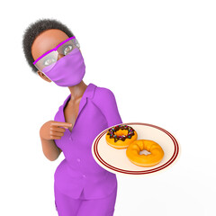 nurse is holding a plate with donuts