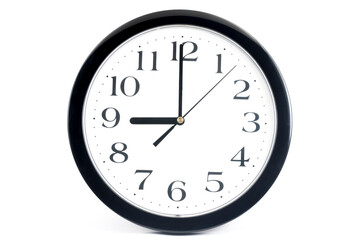 Black classic clock on isolated white background.